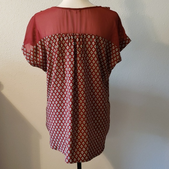 PLEIONE V Neck Rust Ruffle Top Blouse - Picture 2 of 5